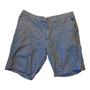 Axist‎ Mens Blue Anchor Print Chambray Shorts Nautical Flat Front 38 A18SS003
